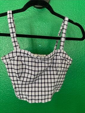 Hollister Black & White Plaid Square-Neck Crop Top